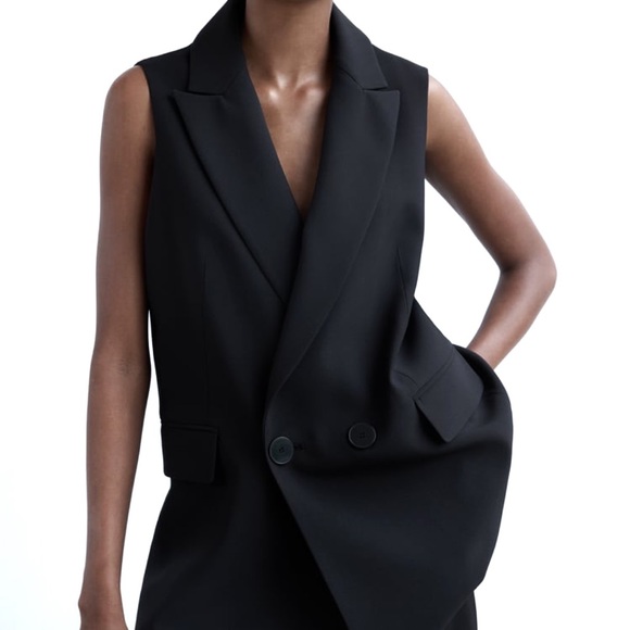 Zara Jackets & Blazers - ZARA Black Wrap Double Breasted Button Vest US M